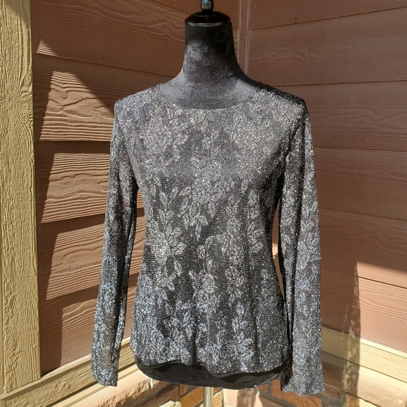 White Stag Shimmery Sparkle Holiday Blouse Women's Size Medium Silver Combo EUC - Picture 15 of 16